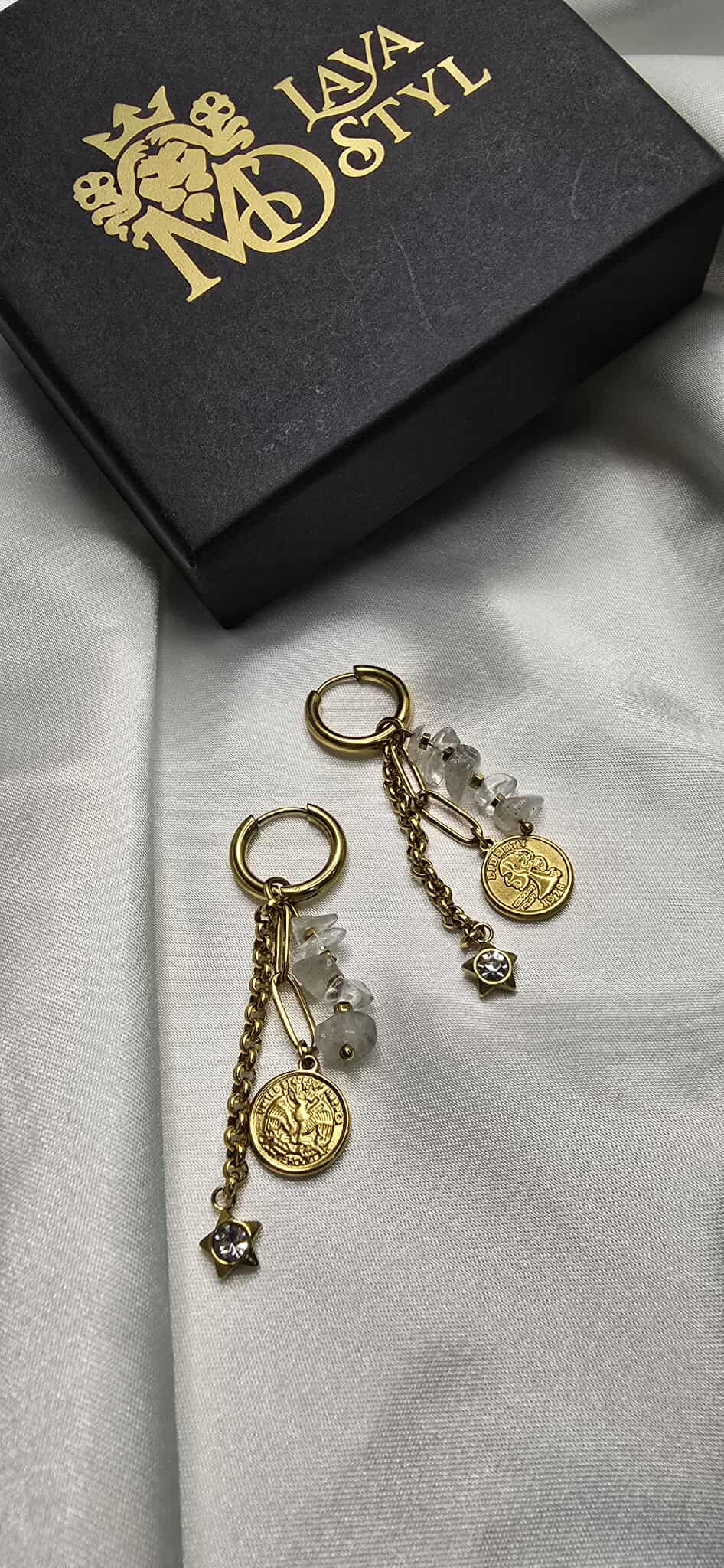 Náušnice Labradorite and Hematite Coin Charm