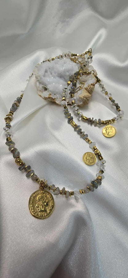Náhrdelník Labradorite and Hematite Coin
