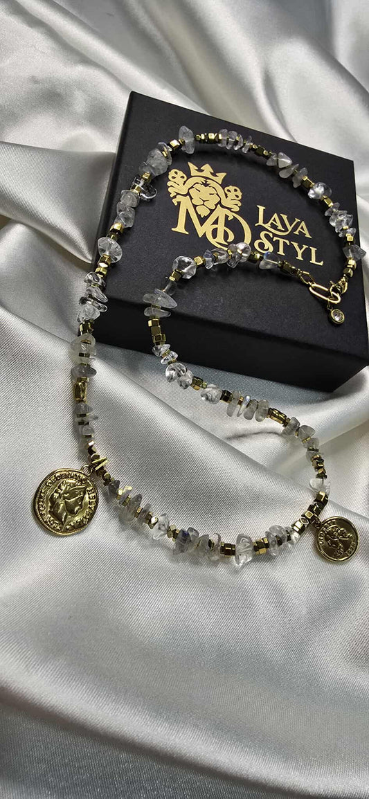 Náhrdelník Labradorite and Hematite Coin