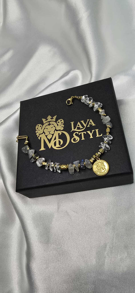 Náramok Labradorite and Hematite Coin Charm