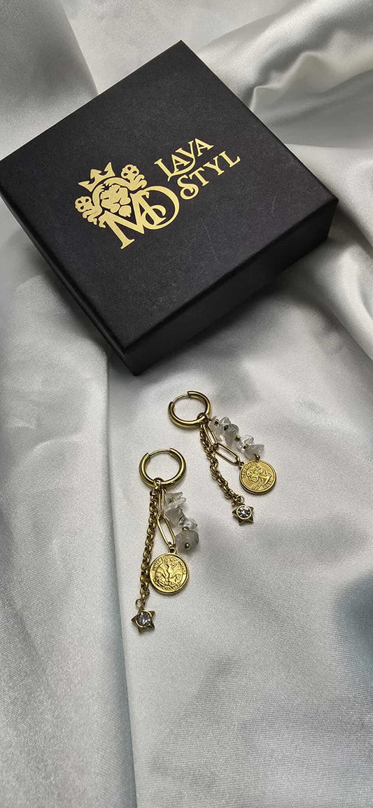 Náušnice Labradorite and Hematite Coin Charm