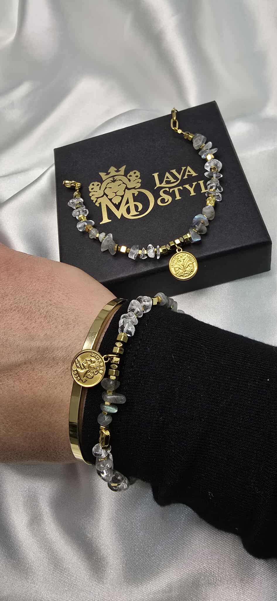 Náramok Labradorite and Hematite Coin Charm