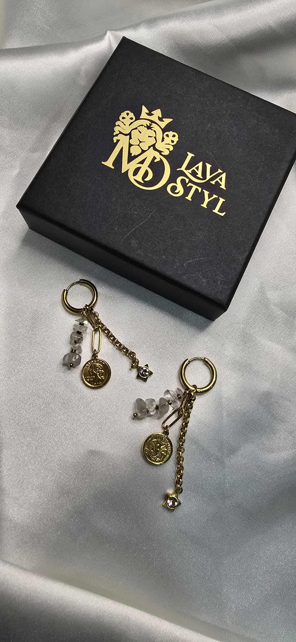 Náušnice Labradorite and Hematite Coin Charm