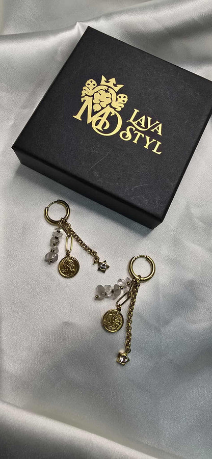 Náušnice Labradorite and Hematite Coin Charm