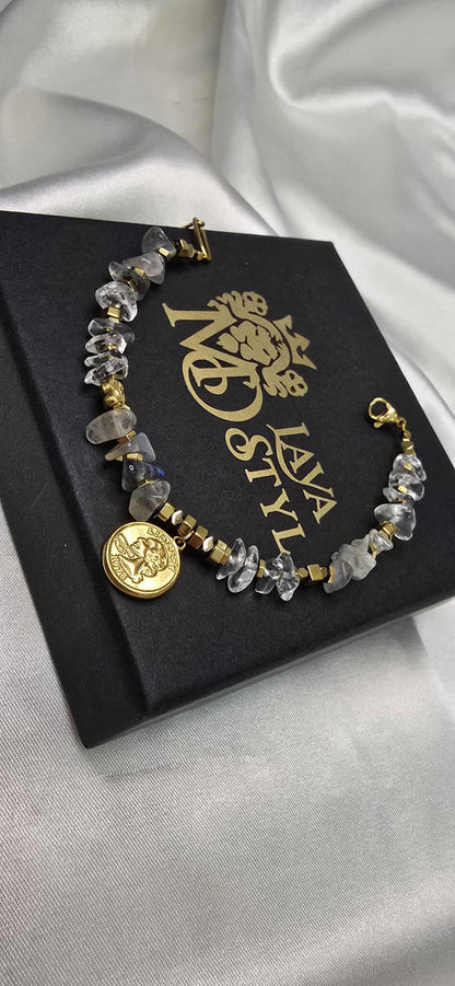 Náramok Labradorite and Hematite Coin Charm