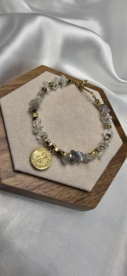 Náramok Labradorite and Hematite Coin Charm