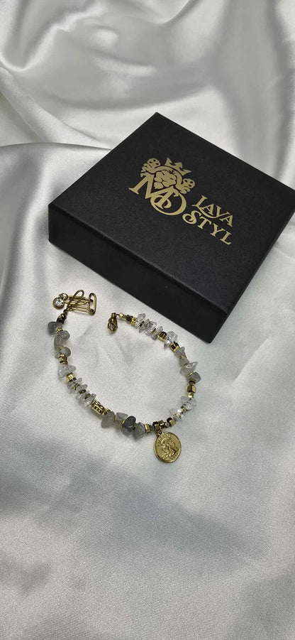 Náramok Labradorite and Hematite Coin Charm