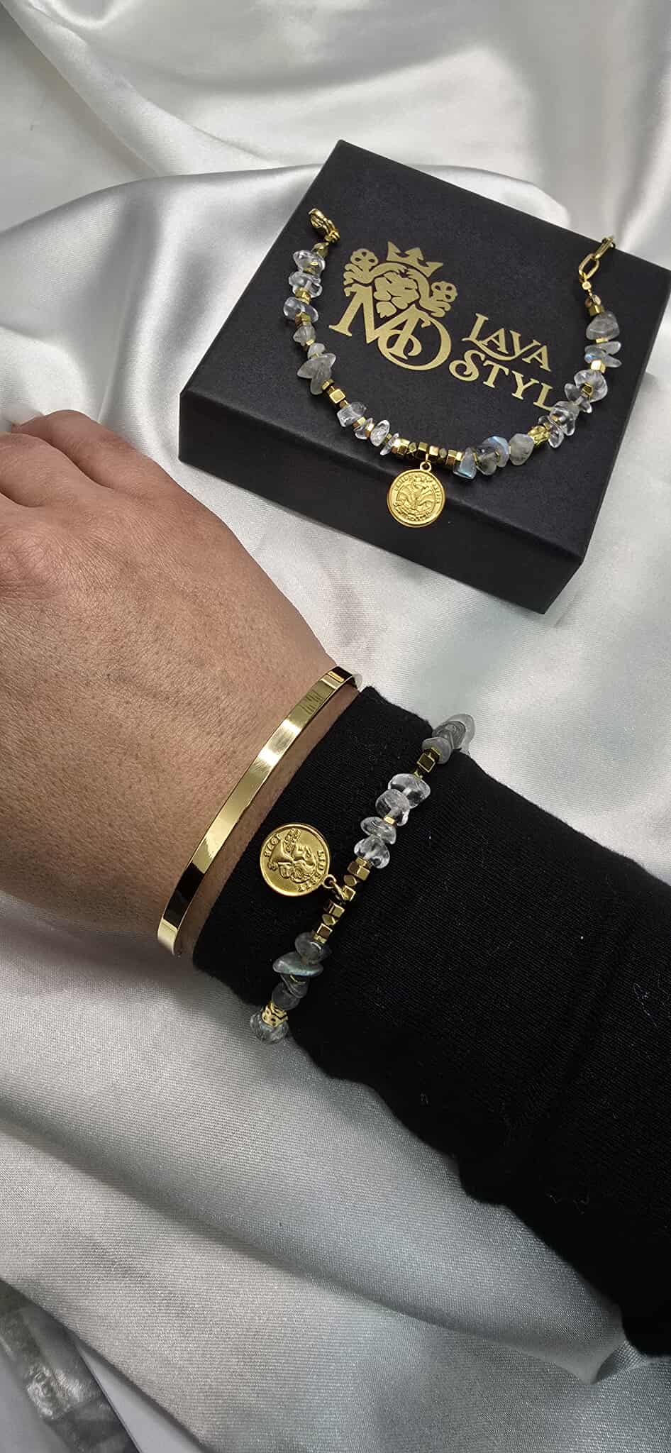 Náramok Labradorite and Hematite Coin Charm