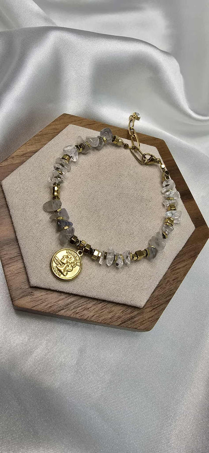 Náramok Labradorite and Hematite Coin Charm