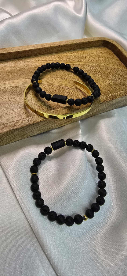 Lava Stone & Tourmaline – partnerský náramok
