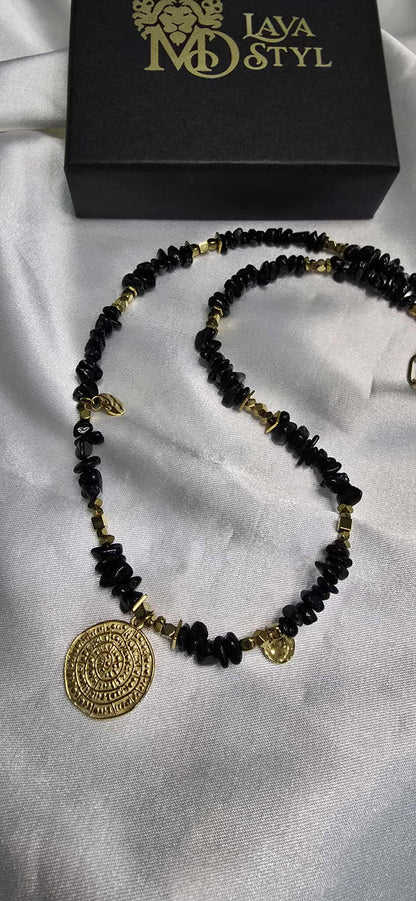 Dámsky minerálny náhrdelník Turmalín – Keltská minca