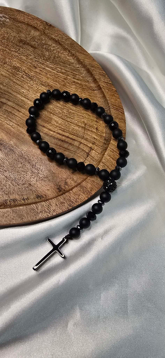 Ruženec do auta – onyx, lávový kameň a hematit
