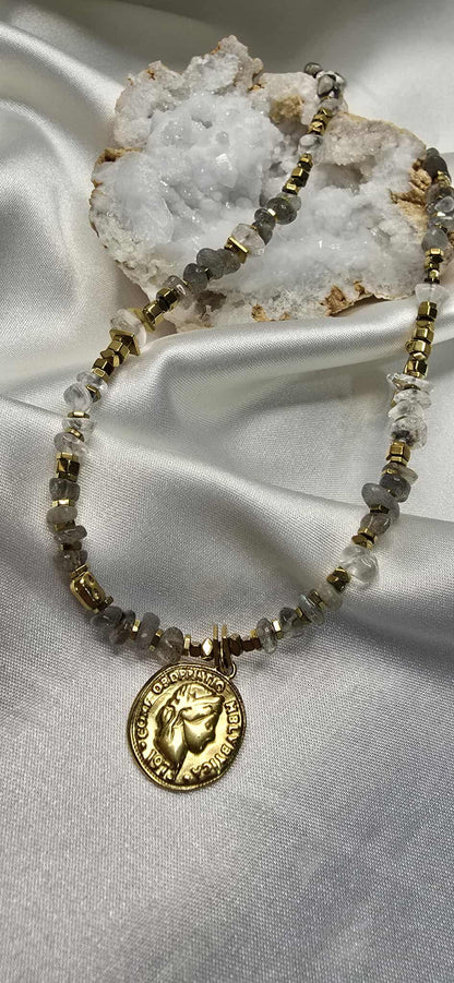 Náhrdelník Labradorite and Hematite Coin
