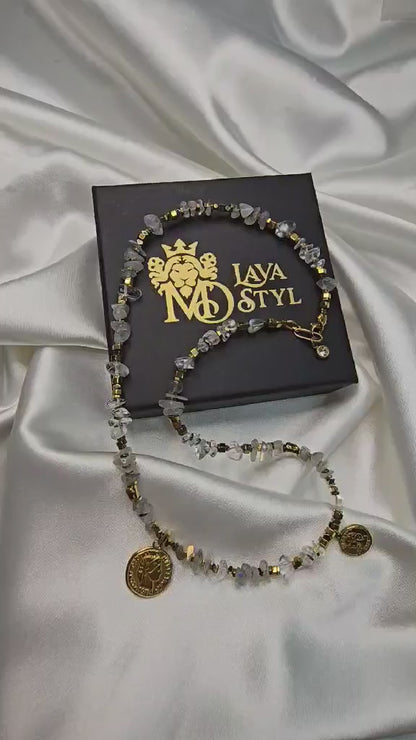 Náhrdelník Labradorite and Hematite Coin